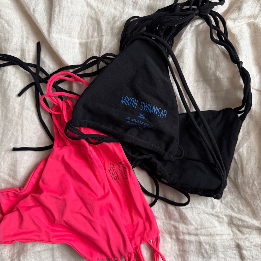 Mikoh Black and Pink Bikini Set with Triangle and Halter Styles